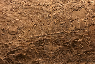 Siege of Lachish - Israelite captives are leaving the city prepared for diportation to other Assyrian territory