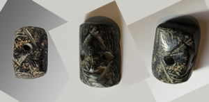 500 BC Seal Black Stone with Geometric Design on Front with Bird Perched in Center