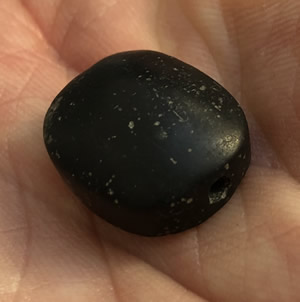 700 BC Seal in Black Hued Stone with 2 Two-Winged Sun Disc Inscribed Image Back of Seal