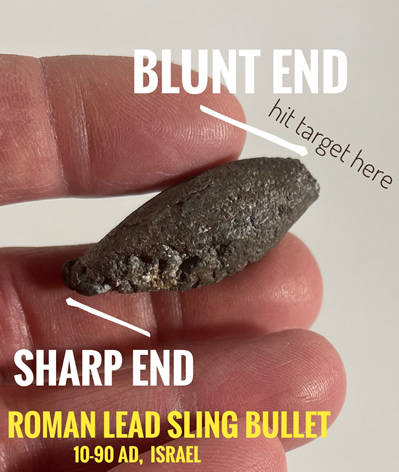 10-90 AD Roman Lead Sling Shots or Ballista found in Israel with blunt end that hit target and one sharp end