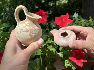 30 AD - Hellenistic Olpe jar 200-1 BC with a 63BC-100AD Herodian Oil Lamp