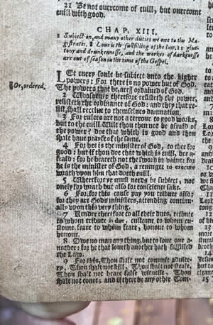 1611 AD &ndash; King James Bible Romans chapter 13:1-9 &ndash; Subject to higher powers 