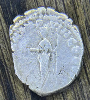 186-187 AD Roman Silver Denarius of Commodus showing reverse with Hilaritas holding branch in right hand and long palm-branch in left