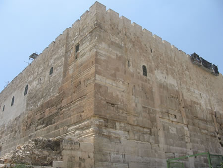 The south east corner of the temple mound, the pinnacle, or high point, were Jesus was tempted to jump