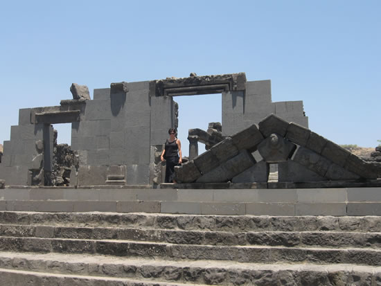 These steps lead to the synagogue.  The gable from the front of the roof is sitting on the top of the stairs.