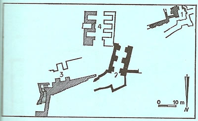 The numbers 3 and 4 match the drawing above.  The 3 is the entrance to the gate system.  The 4 is the actual six chamber gate.  These are seen in the pictures above.