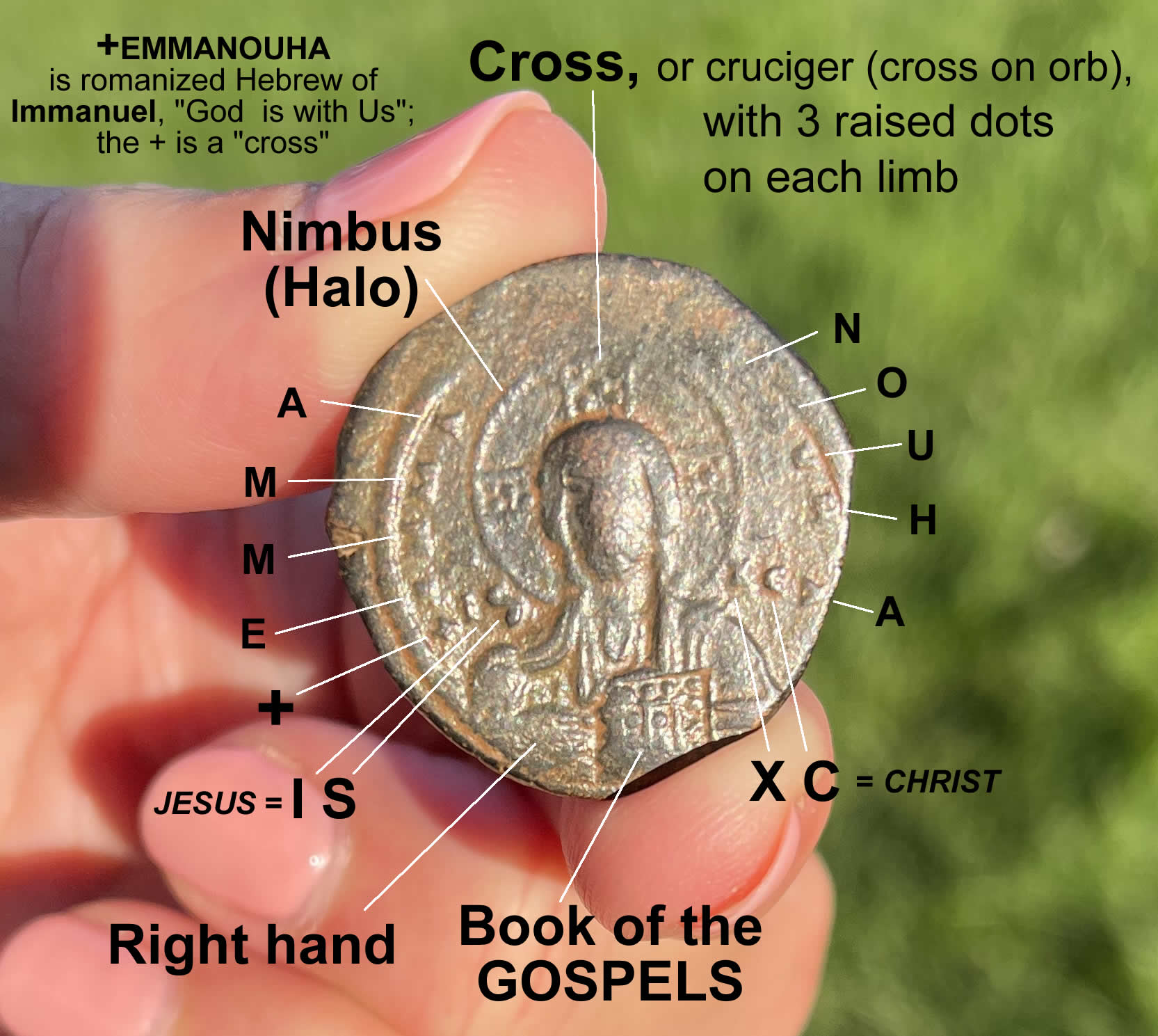 995 1025 AD Basil II Christ coin with Gospels Obverse LABELED TEXT